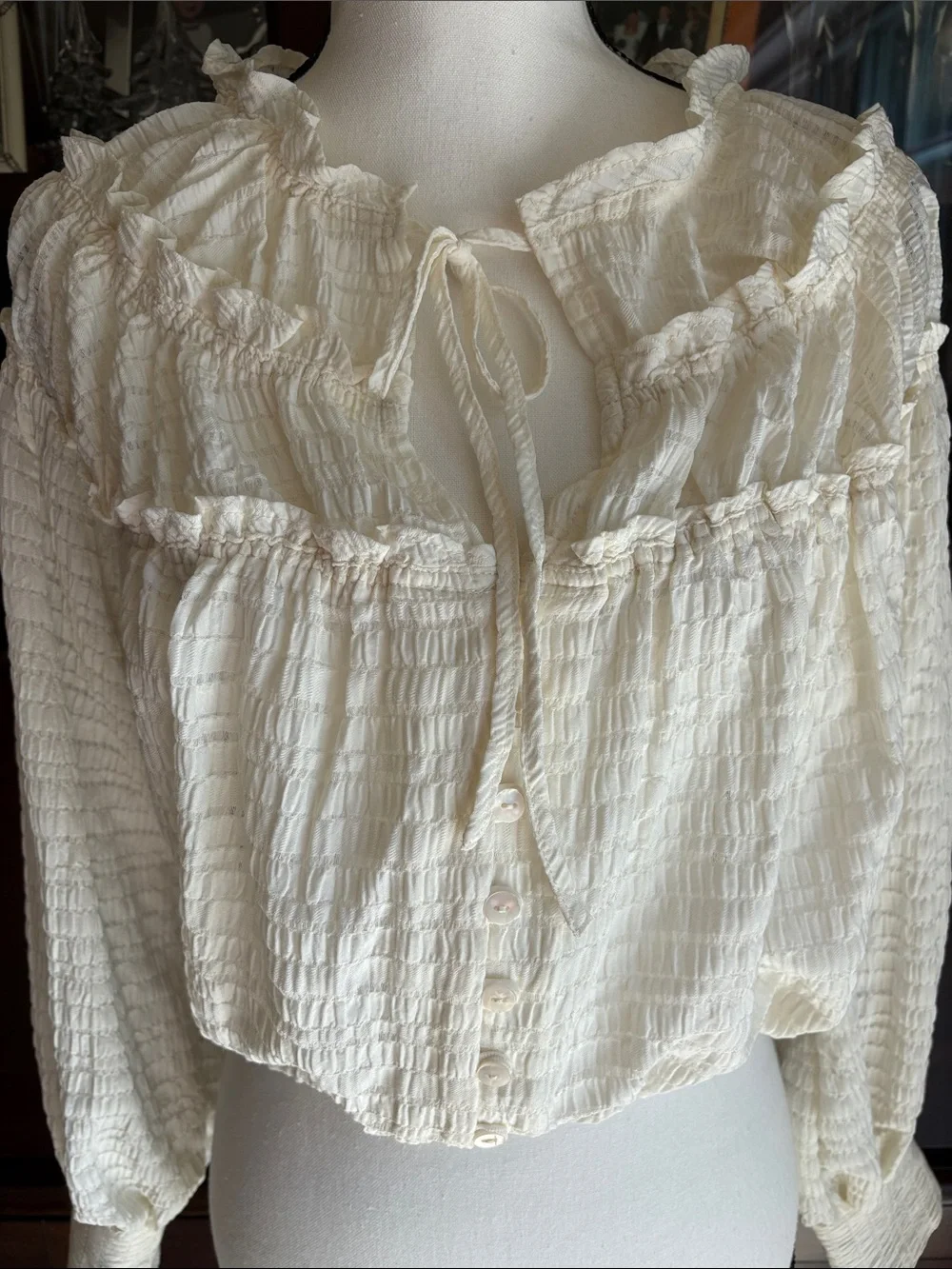 NWT Free People Hailey Ivory Blouse Long Sleeve Crop XS